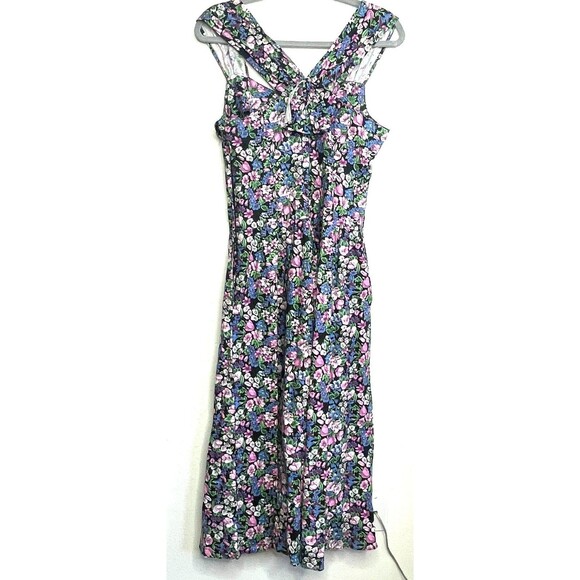 VTG 1980s Floral Maxi Dress Sweetheart Neck Black Multicolor Rayon Size 9 Medium - Picture 6 of 16